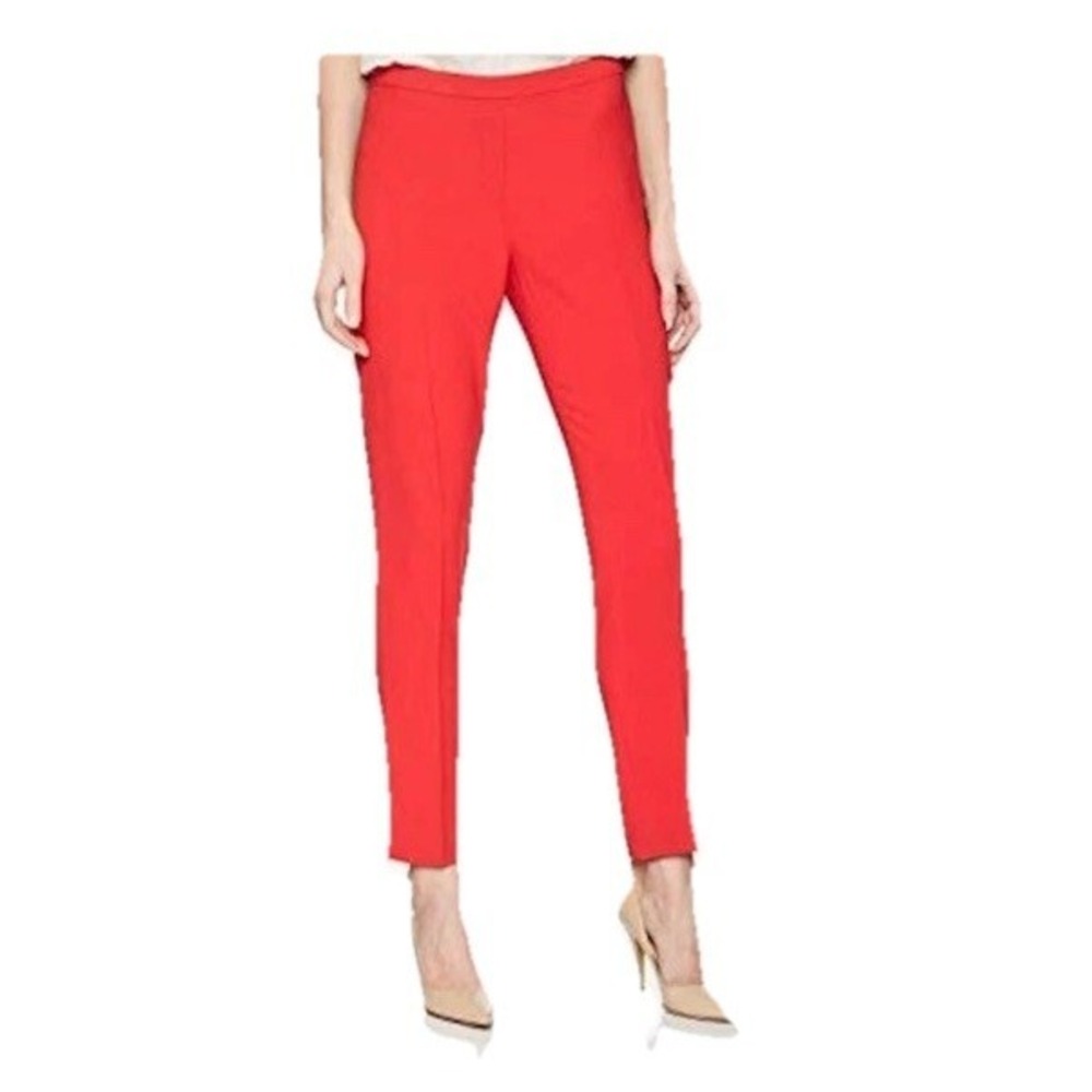 Elie‎ Tahari Marcia Solid Crepe Pants Women Size 16 in glossy red